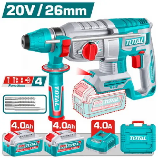 TOTAL ΕΠΑΓΓ. ΣΕΤ ΠΝΕΥΜΑΤΙΚΟ ΠΙΣΤΟΛΕΤΟ ΜΠΑΤ. Li-ion 20V/26mm/4Ah/2 ΜΠΑΤ BL Motor (TRHLI262085E)