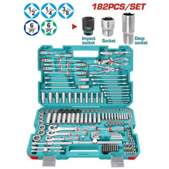 TOTAL ΕΠΑΓΓ. ΚΑΣΕΤΙΝΑ ΚΑΡΥΔΑΚΙΑ 1/4"-3/8"-1/2" & ΕΡΓΑΛΕΙΑ ΧΕΙΡΟΣ 182ΤΕΜ (THKTHP61827)