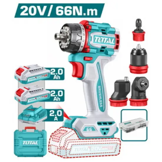 TOTAL ΕΠΑΓΓ. ΔΡΑΠ/ΒΙΔΟ COMPACT ΜΕ 4 ΚΕΦΑΛΕΣ ΜΠΑΤ. Li-ion 20V/66Nm/2Ah/ 2 ΜΠΑΤ BL Motor (TDLI206686E)
