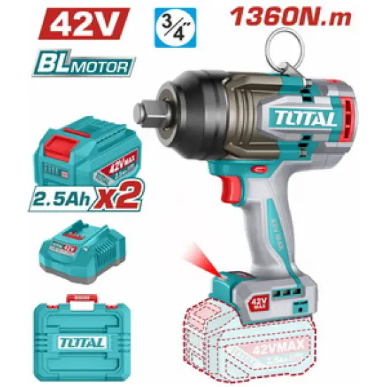 TOTAL ΕΠΑΓΓ. ΜΠΟΥΛΟΝΟΚΛΕΙΔΟ ΜΠΑΤ. Li-ion 42V / 2.5Ah / 1360Nm / 2 ΜΠΑΤ BL Motor (TIWLI421362E)