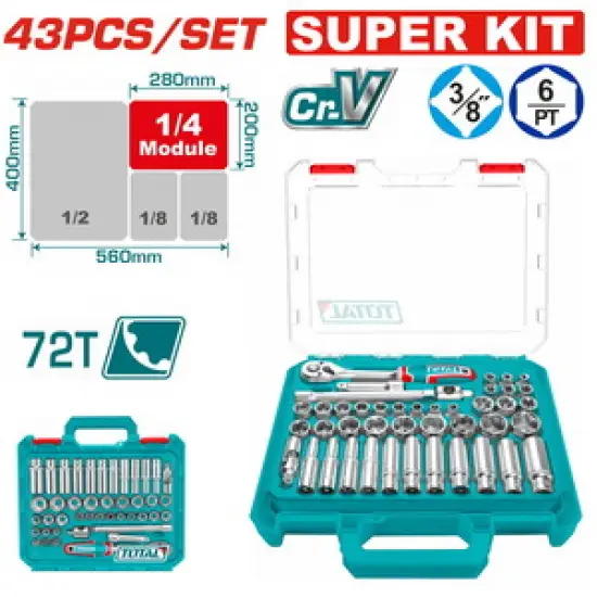 TOTAL ΕΠΑΓΓ. ΚΑΣΕΤΙΝΑ ΚΑΡΥΔΑΚΙΑ 3/8" 43ΤΕΜ SUPER KIT (THT381436)
