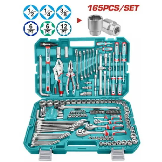 TOTAL ΕΠΑΓΓ. ΚΑΣΕΤΙΝΑ ΚΑΡΥΔΑΚΙΑ 1/4"-3/8"-1/2" & ΕΡΓΑΛΕΙΑ ΧΕΙΡΟΣ 165ΤΕΜ (THKTHP61657)
