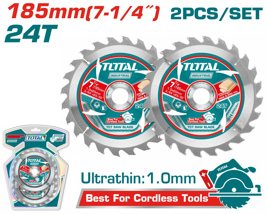 TOTAL ΕΠΑΓΓ ΣΕΤ ΔΙΣΚΟΙ ΚΟΠΗΣ ΞΥΛΟΥ Φ185Χ20mm 24Τ 2TEM ΓΙΑ TS11418526/TS1161856/TSLI1851 (TAC2331853)